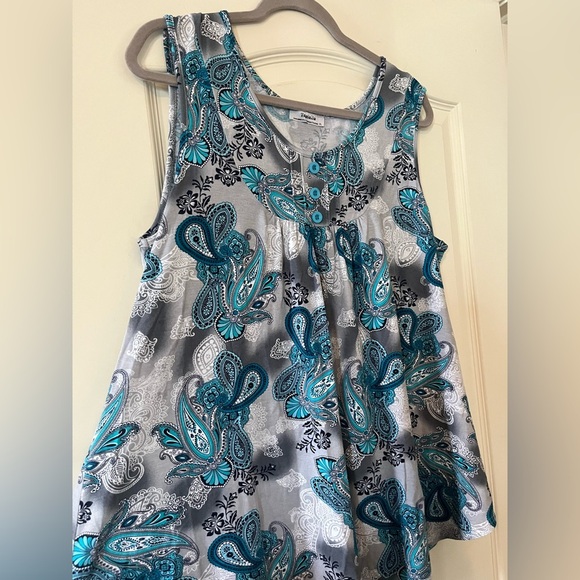 Youtalla by Amazon Rayon Spandex Turquoise White Flowy Blouse XL - Picture 5 of 12